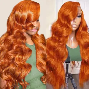 Bling Hair Body Wave 13x6 Ginger Orange Lace Frontal Wig 100% Human Hair Brazilian Burnt Orange 13x4 Body Wave Transparent Frontal Wig Pre-plucked Body Wave Wig For Women