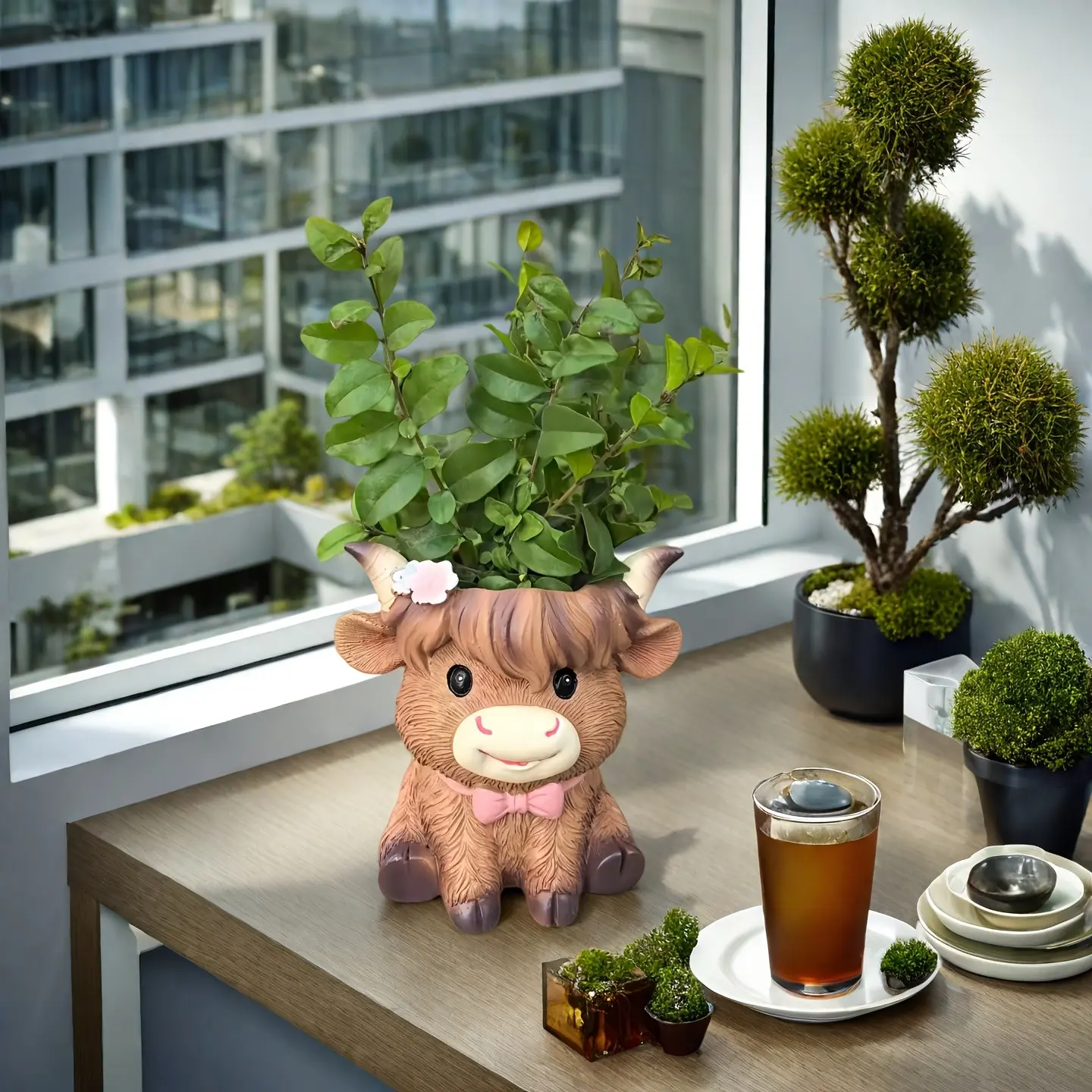 Highland Cow Resin Flower Pot with Unique Calf Design – Indoor & Outdoor Planter for Garden or Patio, Perfect Gift for Plant Enthusiasts, Ideal for Thanksgiving & Father’s Day, Rustic Farmhouse Vibe, Outdoor Pots for Plants