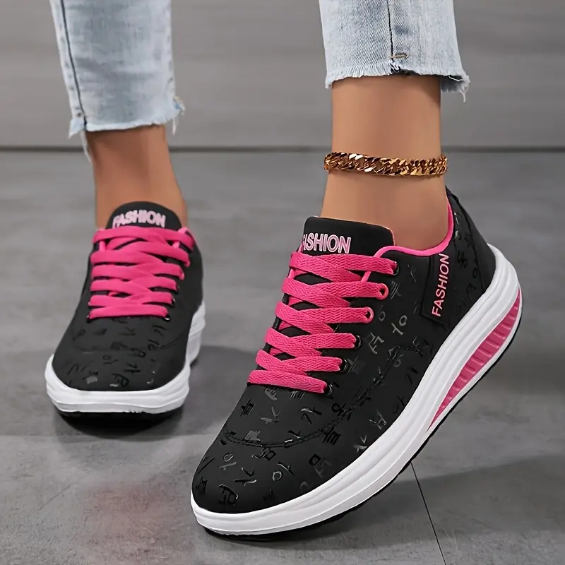 Unisex Breathable Mesh Running Shoes - Lightweight Synthetics Sneakers with Soft PU Sole, Black Upper, Pink Accessories, Ideal for Casual Wear, Travel, Casual Trainers, Unisex Shoes, Laces Casual Trainers, All Seasons