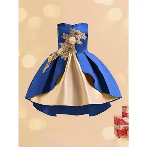 Girls' Wedding Princess Party Dress with 3D Appliqué Vestal Gown - Sleeveless -Line Knee-Length Dress for Weddings, Pageants & Special Occasions - Year-Round Formal Attire for Toddlers & (Hand Washable)