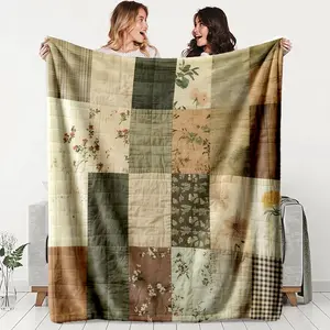 Vintage Patchwork Floral Flannel Blanket, Soft Lightweight Warm, Perfect for Bed Sofa Office Camping Travel, Ideal Gift, Soft And Lightweight, Lightweight Throw Blanket, Bedroom Blanket