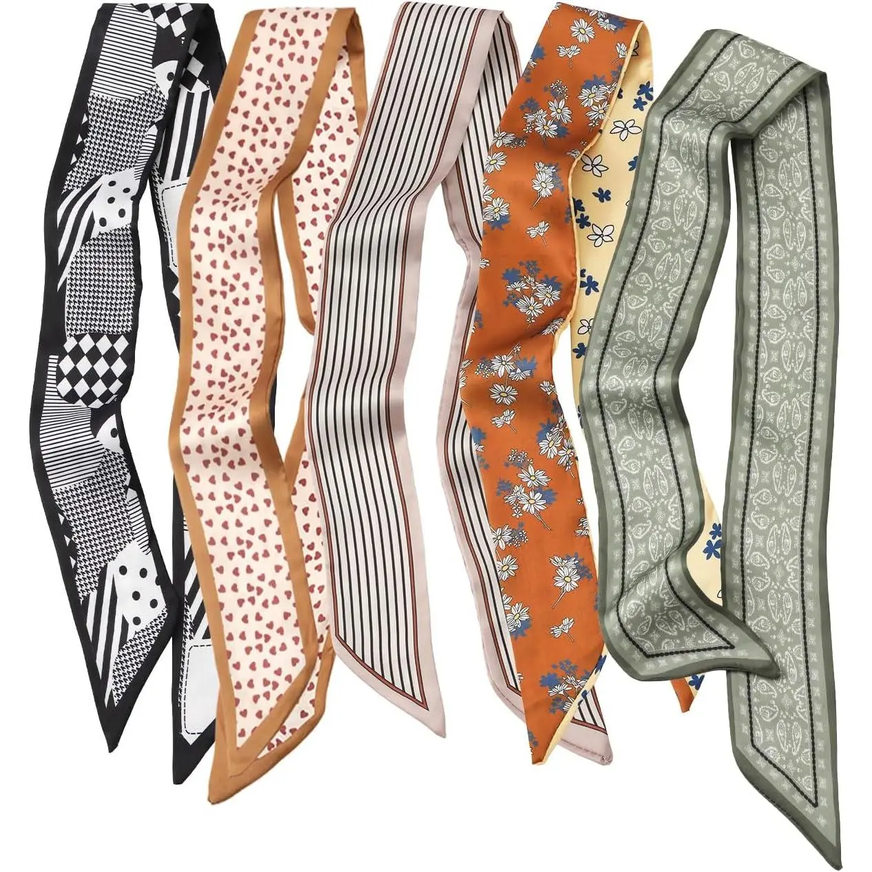 Women's 5-Count Multifunctional Boho Style Scarves - Hair Scarves, Headbands, Small Purse Bag Accessories, Boho Style Scarf
