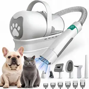 7-in-1 Universal Dog and Cat Shaver Vacuum Kit, 7-in-1 Electric Pet Grooming Clipper Set with 6 Detachable Guard Combs, Low Vibration Paw Trimmer & Nail Grinder