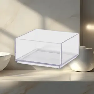 Medium Plastic Organizer Tray Clear - 8.75"x8.75"x2.75", Clear, for Bathroom Kitchen, Brightroom, Sturdy