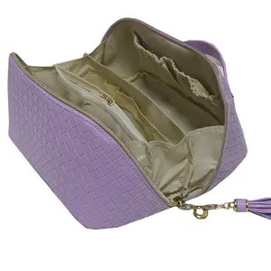 Travel Lay Flat Cosmetic Bag,Large-Capacity Triple-Layered(Bag Only),Everything Cosmetic bag,Portable Makeup Bags,Bag for Skincare Lotion Cosmetics,Carry on Bag, Lilac Purple, with Lipstick Slots makeupbag essentials