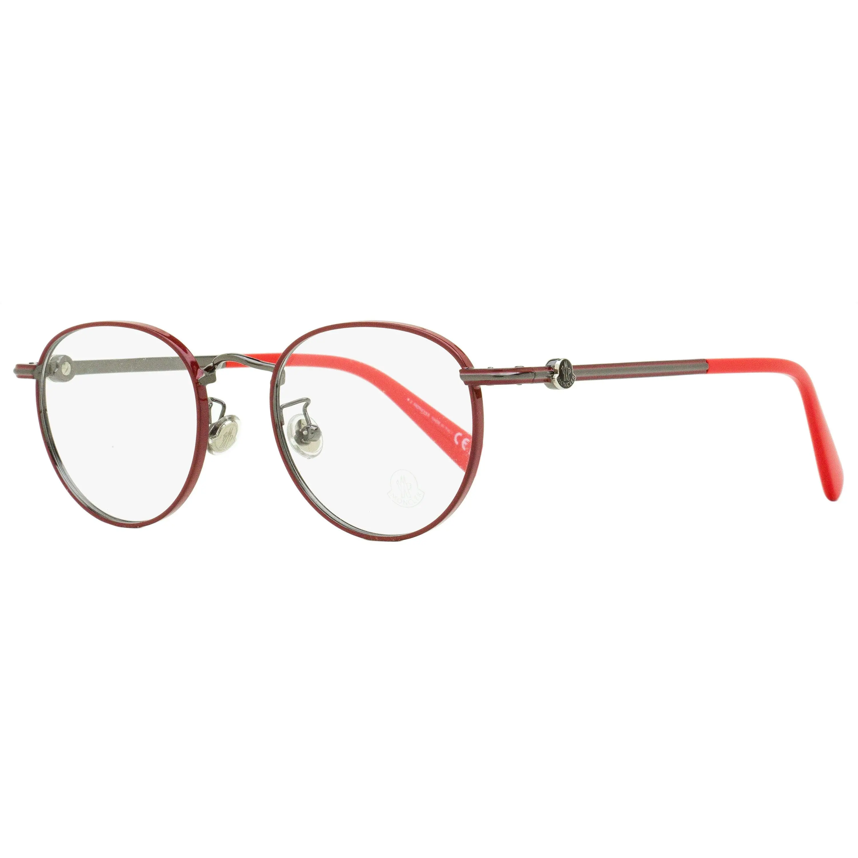 Moncler Oval Full Rim Eyeglasses ML5204H 066 - Shiny Red, 48mm, Functional, Male-Fit, Adjustable Nose Pads, Demo Lenses Included, Glass And Metal Men's Frames, Metal Frame, Performance Look, Statement Frame Glasses