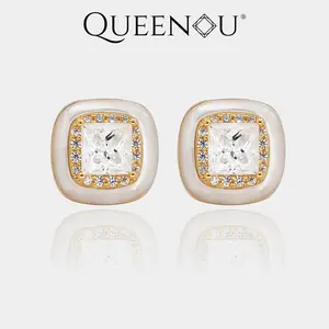 【969】New Year Promo Stunning 5.5x5.5mm Square Synthetic Moissanite Jewelry Set, Matching Necklace & Stud