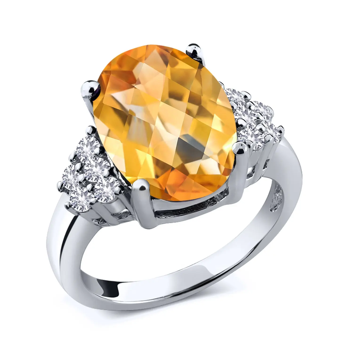 Oval Gemstone Birthstone Cluster Ring For Women | 925 Sterling Silver | White Created Sapphire Accents | Engagement Anniversary Promise Ring
