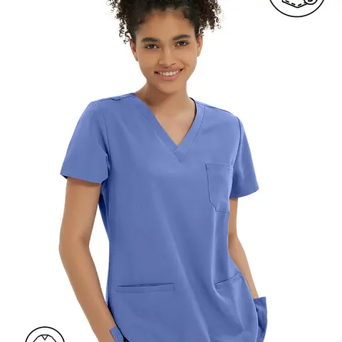 KITMAZ Women's V-Neck Scrub Top - Soft Stretch Nurse Scrubs Workwear for Women with 3 Functional Pockets, Uniforms