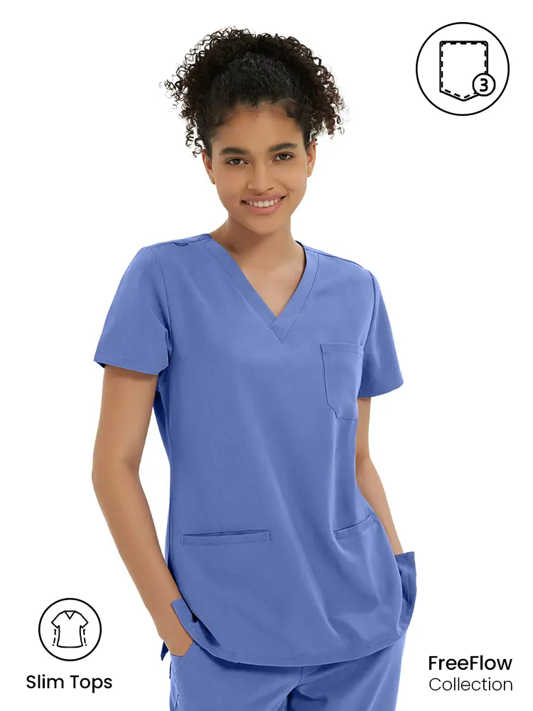 KITMAZ Women's V-Neck Scrub Top - Soft Stretch Nurse Scrubs Workwear for Women with 3 Functional Pockets, Uniforms