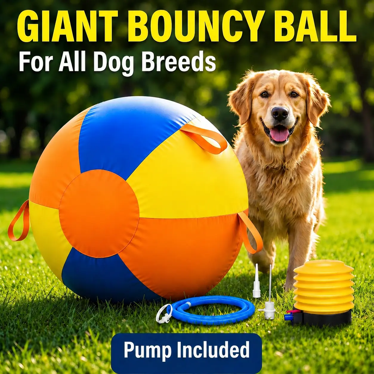 22" Heavy Duty Herding Ball for Large Dogs, Durable Chase Toy with Thick Bladder, 6 Grab Handles, Reinforced Nylon Stitching & Fast Inflation Design
