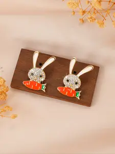Cute Water Drill Rabbit Carrot Earrings, Dripping Oil Ear Studs for Girls, Daily Wear Jewelry, Adorable Women's Accessories