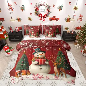 Merry Xmas Comforter Set,7pcs for Men Women,Cute Deer Snownman Bedding,Christmas Tree Gift Bed Set with 1 Comforter,1 Fitted Sheet,1 Flat Sheet,2 Pillowcases,2 Throw Pillow Cover