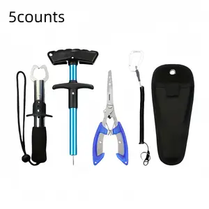 Fishing Tool Set, 5 Counts/set Stainless Steel Pliers & Hook Remover & Lip Gripper & Protective Cover & Lanyard, Fishing Tackle, Fishing Accessories Kit for Freshwater & Saltwater