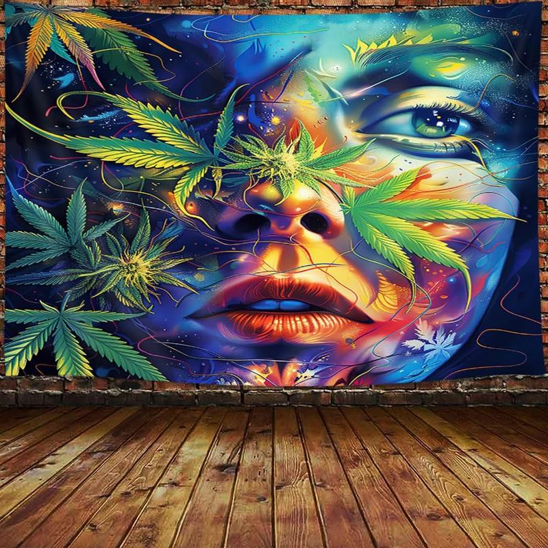 60in x 40in tapestry Viajar Trippy Weed Marijuana Tapestry Cool Alien Marijuana Leaf Tapestry for Bedroom, Psychedelic Tie Dye Stoner Tapestries for Men Weed Aesthetic Hippie Wall Art Poster for Dorm (60X40 Inch), Yellow