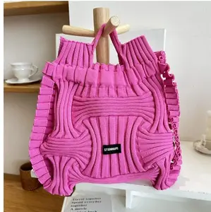 Women's Knitting Weave Backpack, Lovely Casual Knit Bag, Stylish Functional Purse for Daily Outing and Travel ﻿