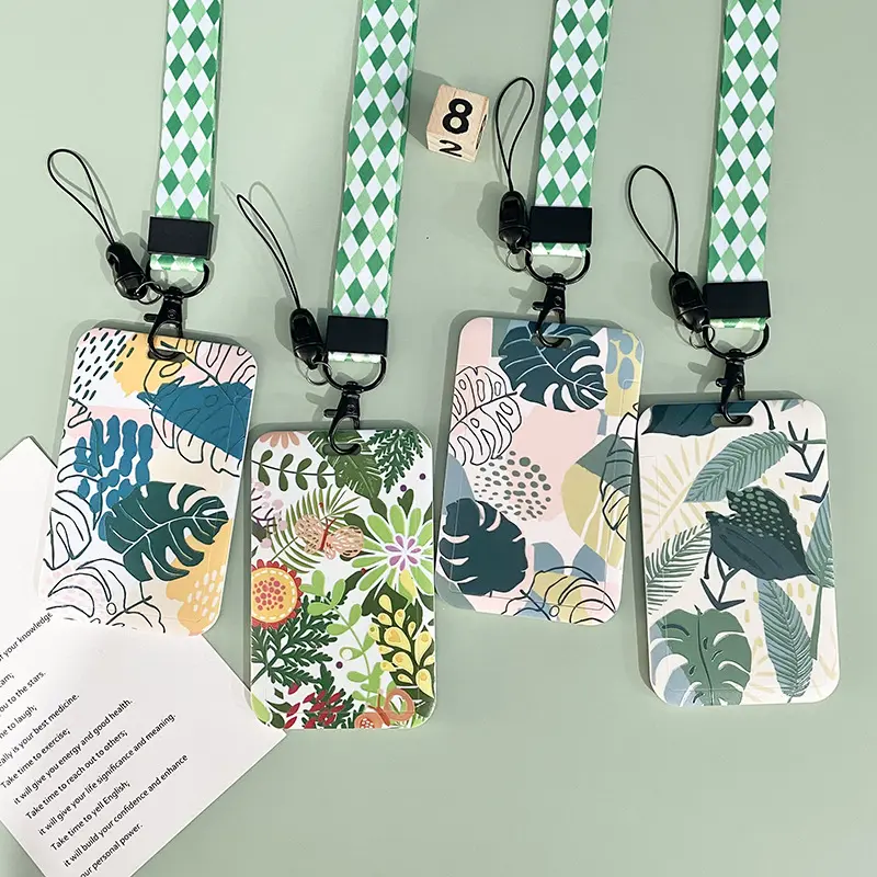 Green Plant Series Simple Fashion Lanyard-Attached Business Card Holder, Office Stationery Desk Accessory