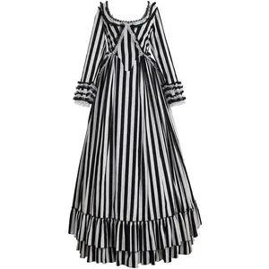 Sleepy Cosplay Hollow Katrina Van Tassel Costume Dress Black and White Striped Dress