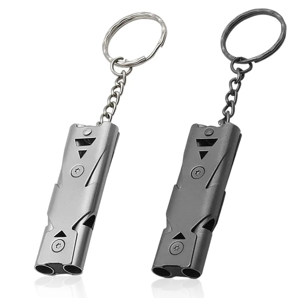 Emergency Survival Whistle with Keychain，Double Tube Stainless Steel Loud Signal Device，Escape Alarm Rescue Tool for Hiking Backpacking Outdoor Activities，Alloy Anti-Lost Design，Survival Gear