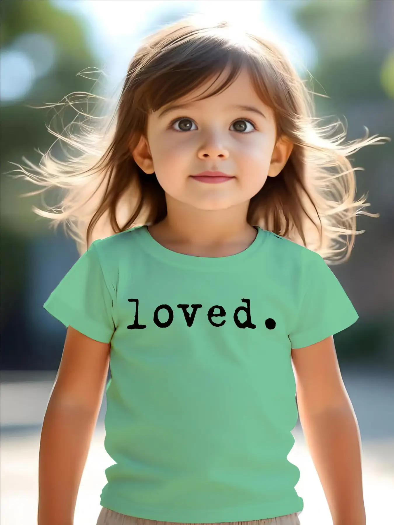 Toddler Girl's "LOVED" Print Round Neck Tee, Casual Short Sleeve Crew Neck T-shirt for Summer, Kids Clothes for Daily Wear