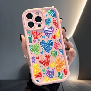 Rainbow Heart Soft Case Compatible with iPhone 17 Air 16 Pro Max 15 Plus 14 13 12 11 X XS Full Body Protection Shockproof Patterned Cover Gift