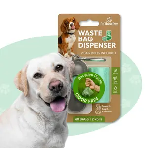 ReThink Pet Dog Waste Bag Dispenser with 40 Odor-Free Bags (2 Rolls) | Leak-Proof, Easy Open, Recycled Plastic