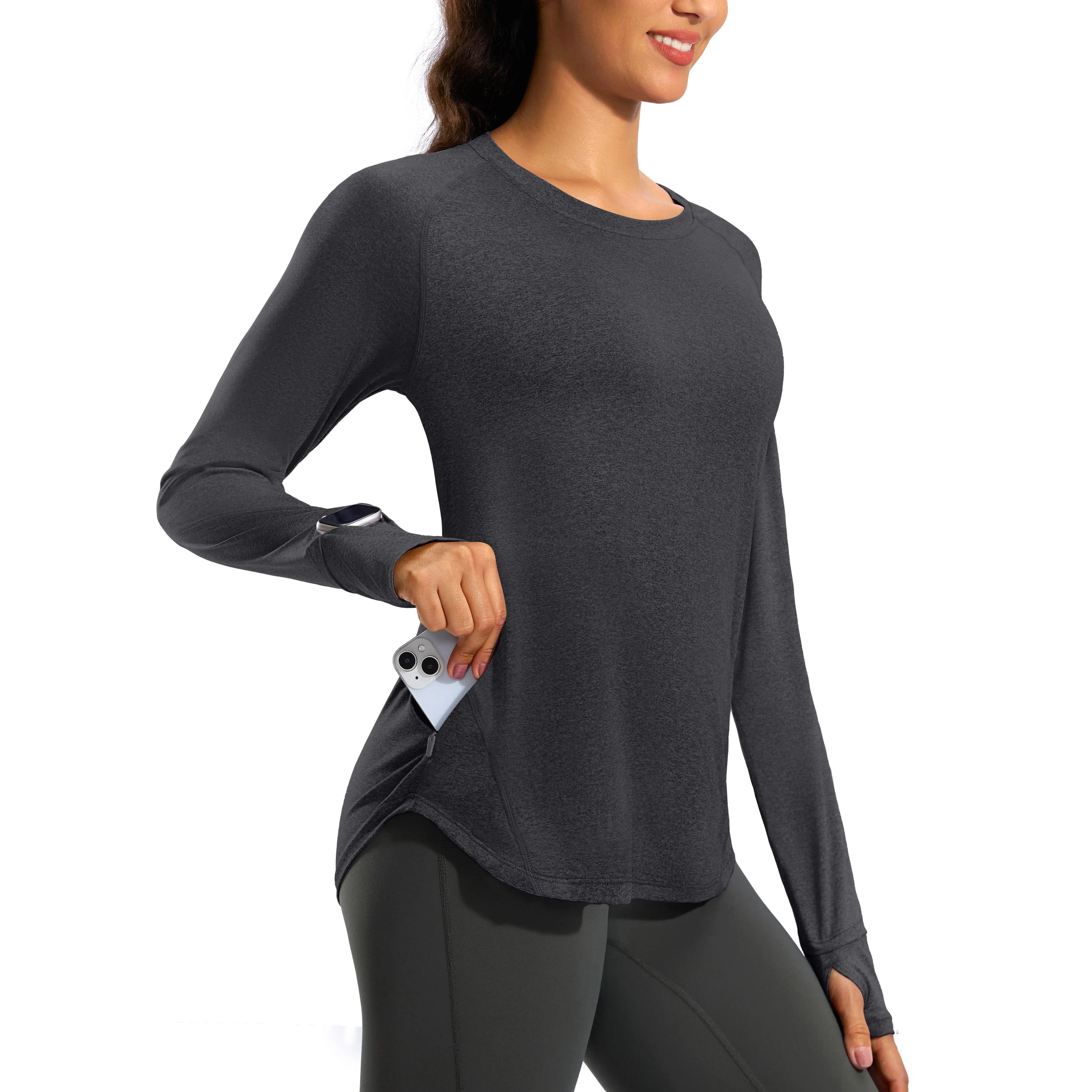 G Gradual Women's Sporty Chic Fitted Elastane Long-Sleeve Workout Tops, Quick-Dry Lightweight Running Athletic Shirts with Zip Pocket, Moisture-Wicking, 2 Hidden Watch Windows for Biking