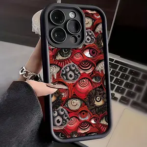 Black Cool Weird Eye Pattern Phone Case for IPhone 17 Pro Max 16 Plus 15 14 13 12 11 Air E Shockproof Non Slip Military-Grade Protection Silicone Cover