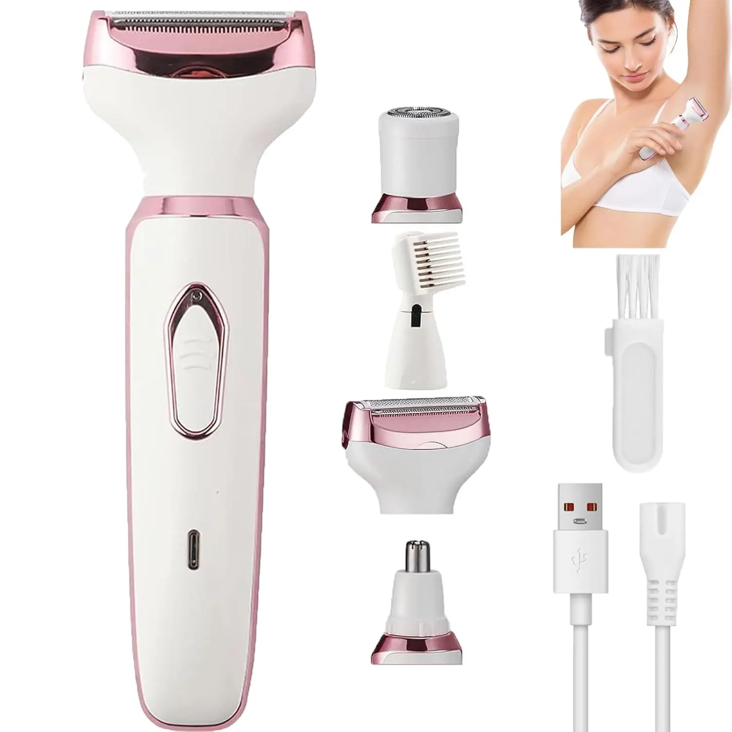 Electric Razor for Women 4 In 1 Electric Lady Shaver Body Hair Removal Epilator Electric Razor Bikini Trimmer for Women Waterproof Wet & Dry Use