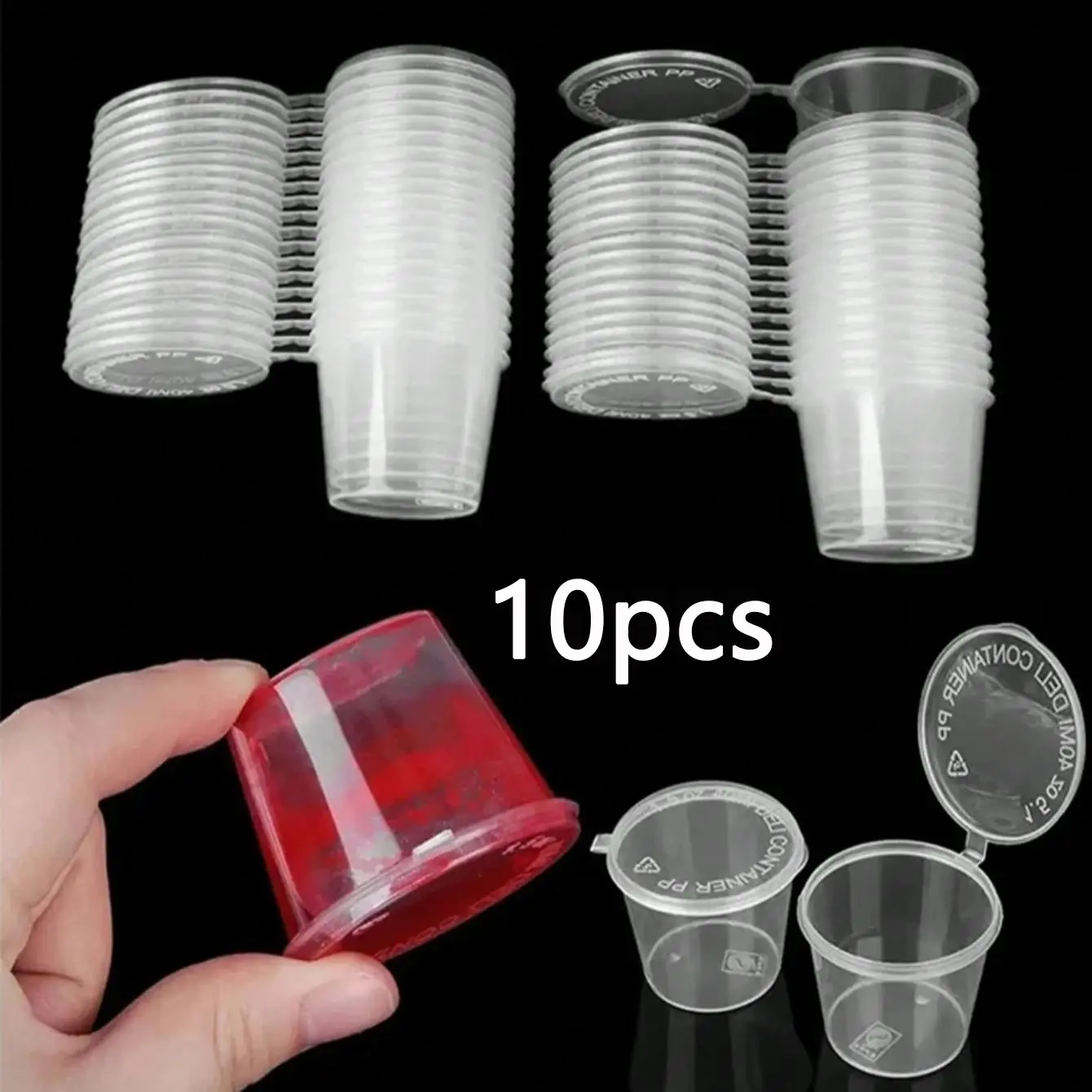 50ML-10 Pack Sauce Cups, Commercial Transparent Food Dip Containers, Portable Sealed Plastic Cups with Lid, Integrated Takeout Packaging Box