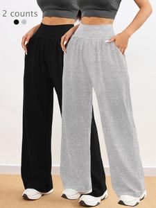 women's solid pocket wide leg sports pants, casual comfy breathable trousers for yoga gym workout running, ladies sportswear for all seasons