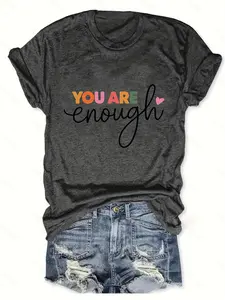 Gray "You Are Enough" T-Shirt, Inspirational Quote Tee, Women's Fashion, Comfortable Fit, Positive Message, Casual Style, Gift Idea, Trendy Design, Shop Now, Daily Affirmation