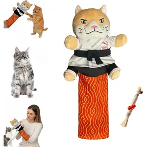 Cat Karate Kitty Puppet, Cat Wrestling Puppet with Protective Forearm Sleeve, Interactive Boxing Toy for Cats, Fun Play Karate Kitten Toy