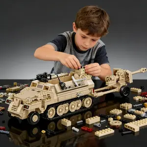 500pcs Half-Track Armored Vehicle Building Set, Tank Model with Soldier Figures, Desktop Collection for Tank Enthusiasts, Building Block Sets, Diy Building Model
