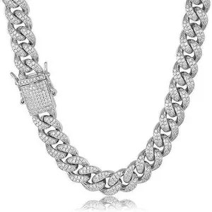 Cuban Link Chain for Men Women, Diamond  Necklaces, Iced Out  Chain, Hip Hop necklace, Thick Silvery Chain, Versatile Accessories, Jewelry Accessory, Gifts For Boyfriend Girlfriend
