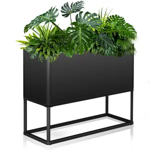 1-Piece Set, Large Metal Rectangular Planter with Base and Drainage Holes, Outdoor Rectangular Planting Box Garden Supplies, Suitable for Outdoor Use Plant Stand for Living Room Home Office Garden Plants, Durable and Versatile, Garden Planting Box