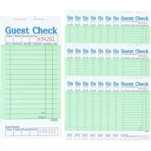 Guest Checks Server Note Pads 24 Pack 1200 Orders, Green Guest Check Pads with Bottom Receipt, Waitress Notepad for Restaurant Business
