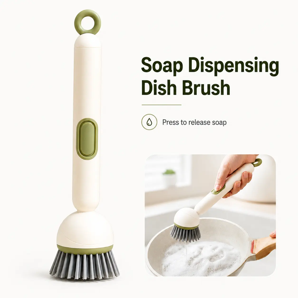 Soap Dispensing Dish Brush with Refillable Handle, Adjustable Swivel Scrub Brush for Pots, Pans, Sink & Kitchen Cleaning, Durable Stiff Bristles