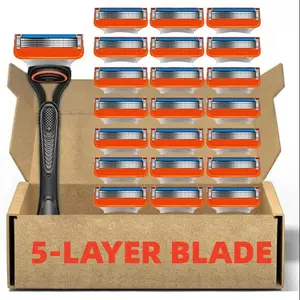 Men's Manual Shaving Razor Set, Five Layer Stainless Steel Blades, Rust-Resistant Safety Material, Easy Replacement and Use, Washable