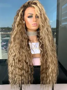 Women's Fashion Soft Gradual Highlight Blonde Wig, 26 Inches, 180% Density, Lace Front, Natural Curl, No Glue, Pre-Attached