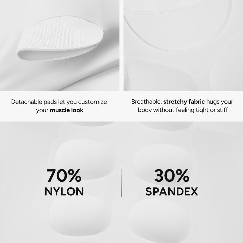 【Nebility】 Men’s Invisible Seamless Muscle-Enhancing T-Shirt with Removable Muscle Pads and Light Compression Function, Suitable for Everyday Wear, Cosplay, and Special Occasions