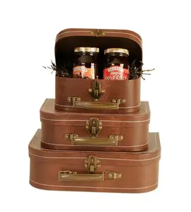 212 MAIN Wald 0727 Hardshell Luggage Set - 3-Piece Vintage Brown Multi-Size Suitcases, Dark Stitching, Paperboard Construction, Brass Clasps, Ideal Travel Gift