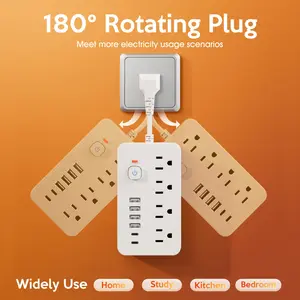 10-in-1 Power Strip - With Overload Protection And One-touch Control Switch. 4 Spacious AC Power Outlets And 6 USB Ports (including 2 TYPE-C Ports) Short-cord Design, Wall Mountable. Ideal For Office, Den, Home And School Environments.