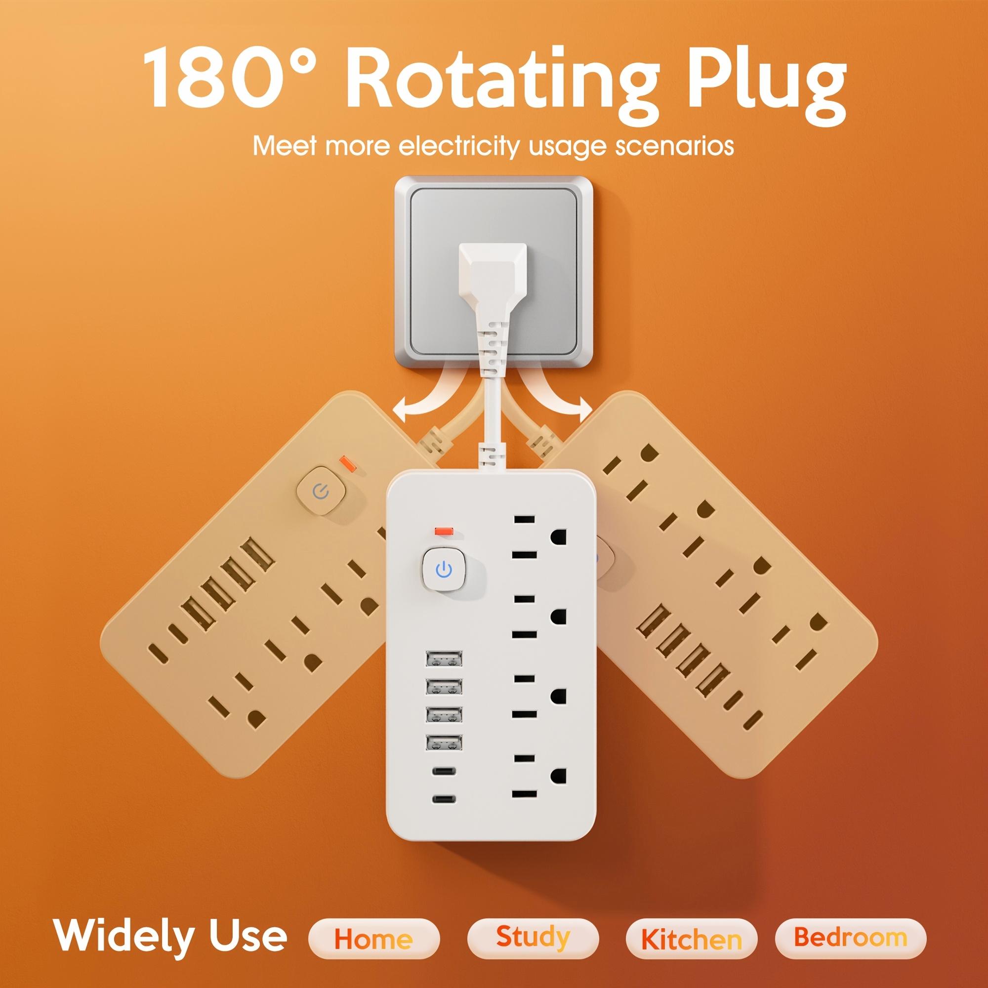 10-in-1 Power Strip - With Overload Protection And One-touch Control Switch. 4 Spacious AC Power Outlets And 6 USB Ports (including 2 TYPE-C Ports) Short-cord Design, Wall Mountable. Ideal For Office, Den, Home And School Environments.