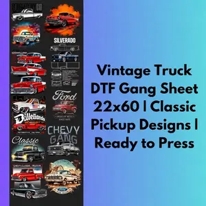 Vintage Truck DTF Gang Sheet 22x60 | Classic Pickup Designs | Ready to Press