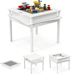 JOYMOR 2-in-1 Kids Activity & Building Block Table with Storage, Detachable Kids Play Table for Ages 3-8, White
