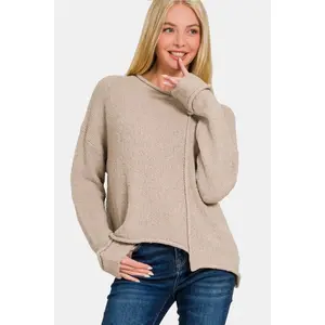 Zenana Asymmetric Hem Drop Shoulder Sweater