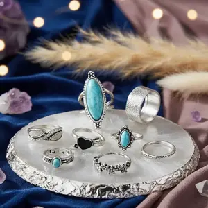 Turquoise Alloy 8-Piece Ring Set
