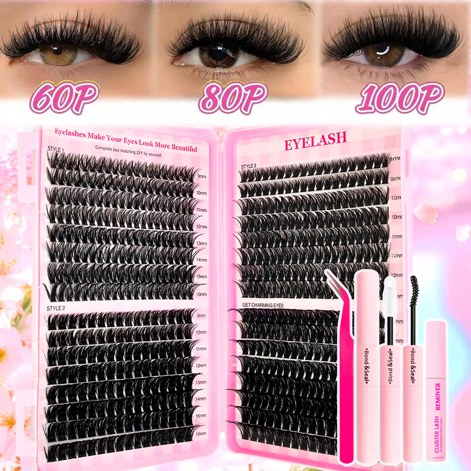 Extra Thick & Natural Fluffy D Curl Individual Lashes, Fluffy Eyelash Clusters, Dramatic Volume & Ultra Soft, Reusable Eyelash Extensions Kit for Beginners
