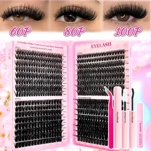 Extra Thick & Natural Fluffy D Curl Individual Lashes, Fluffy Eyelash Clusters, Dramatic Volume & Ultra Soft, Reusable Eyelash Extensions Kit for Beginners